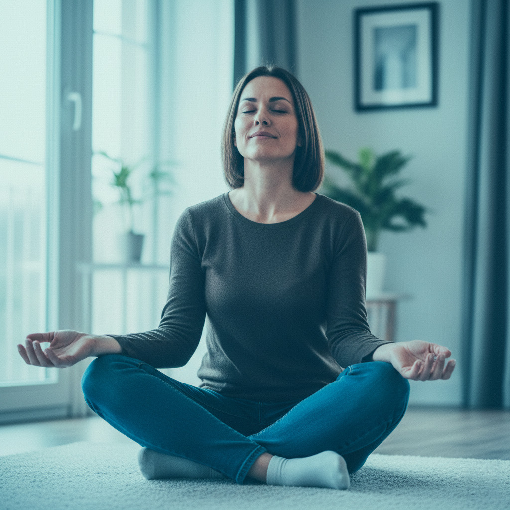 Woman in peaceful Theta brain wave state experiencing secure attachment and love